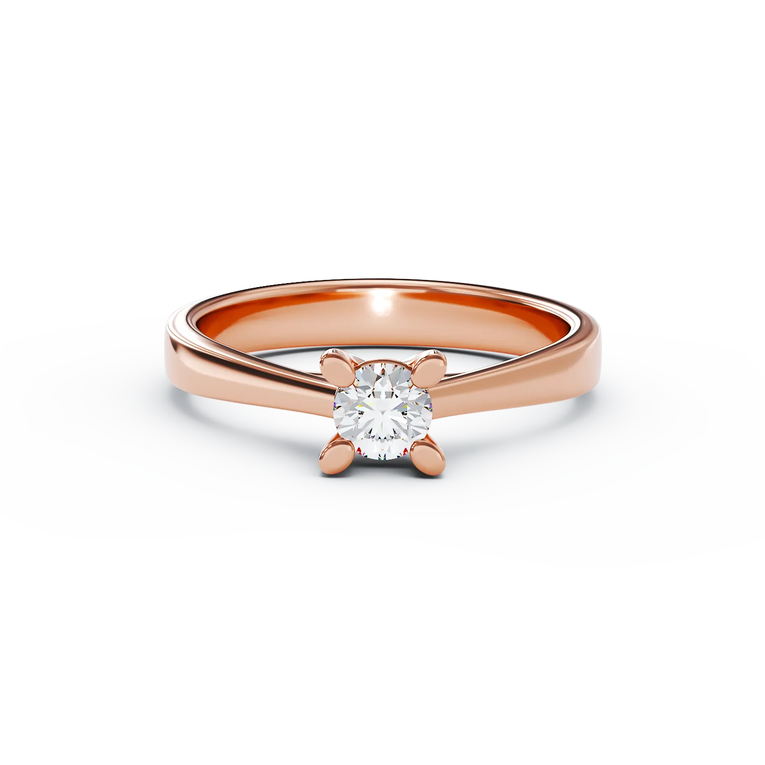 Inel de logodna din aur roz de 14K cu un diamant solitaire de 0.15ct