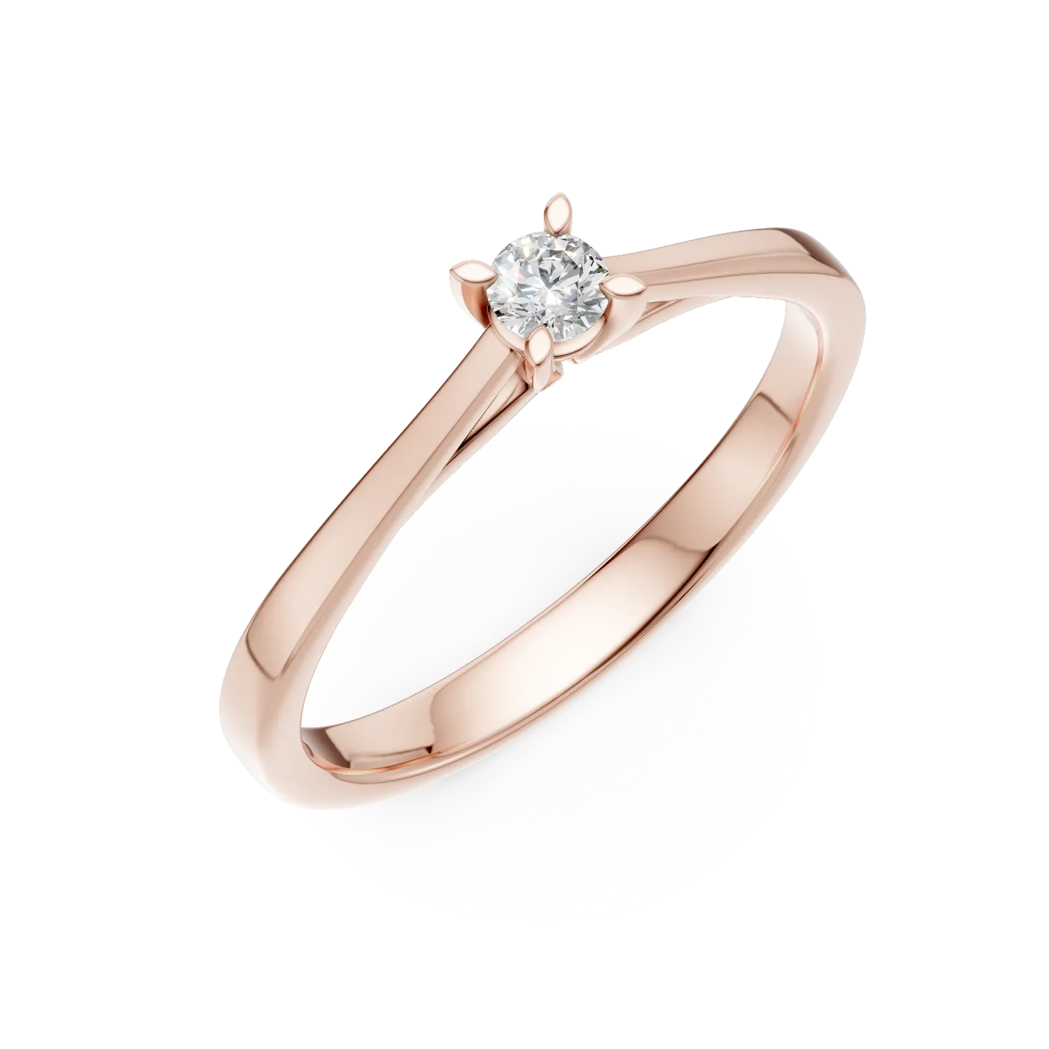 Inel de logodna din aur roz cu un diamant solitaire de 0.15ct