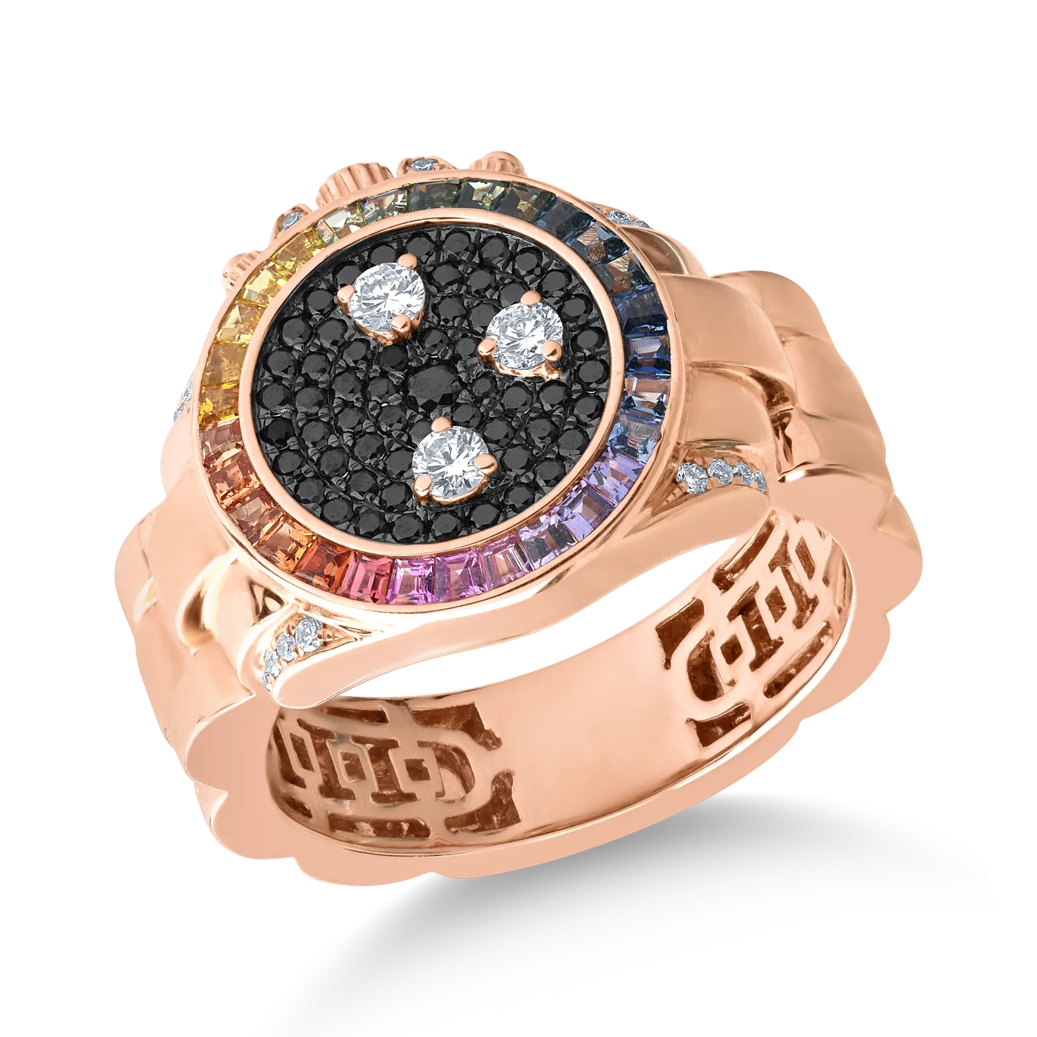 18K rose gold ring with 0.71ct multicolored sapphires and 0.5ct diamonds