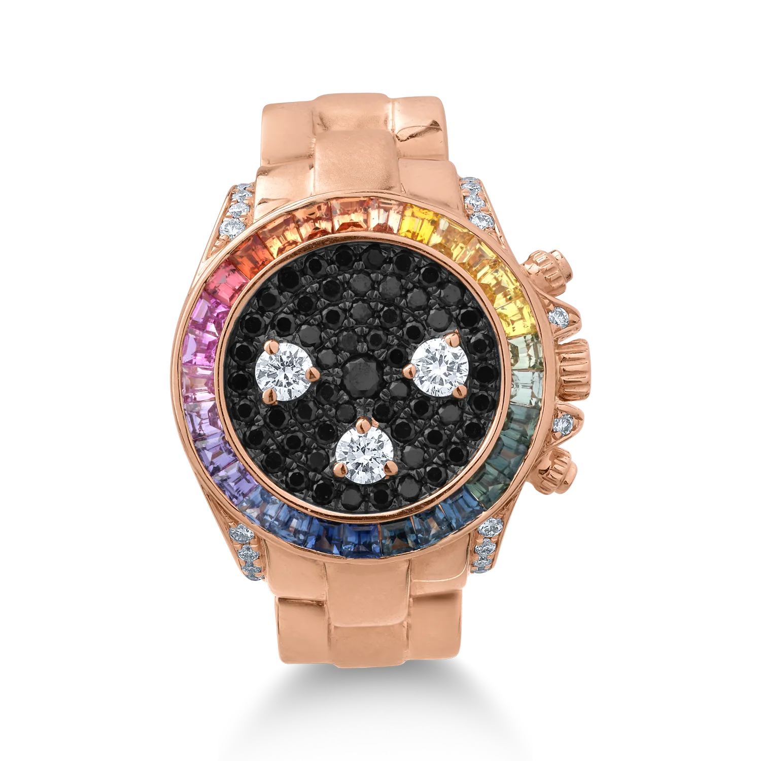 18K rose gold ring with 0.71ct multicolored sapphires and 0.5ct diamonds