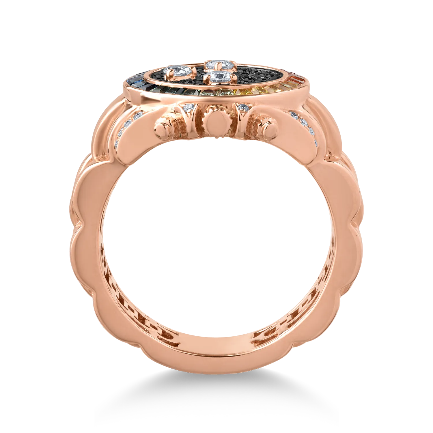 Inel din aur roz cu safire multicolore de 0.71ct si diamante de 0.5ct