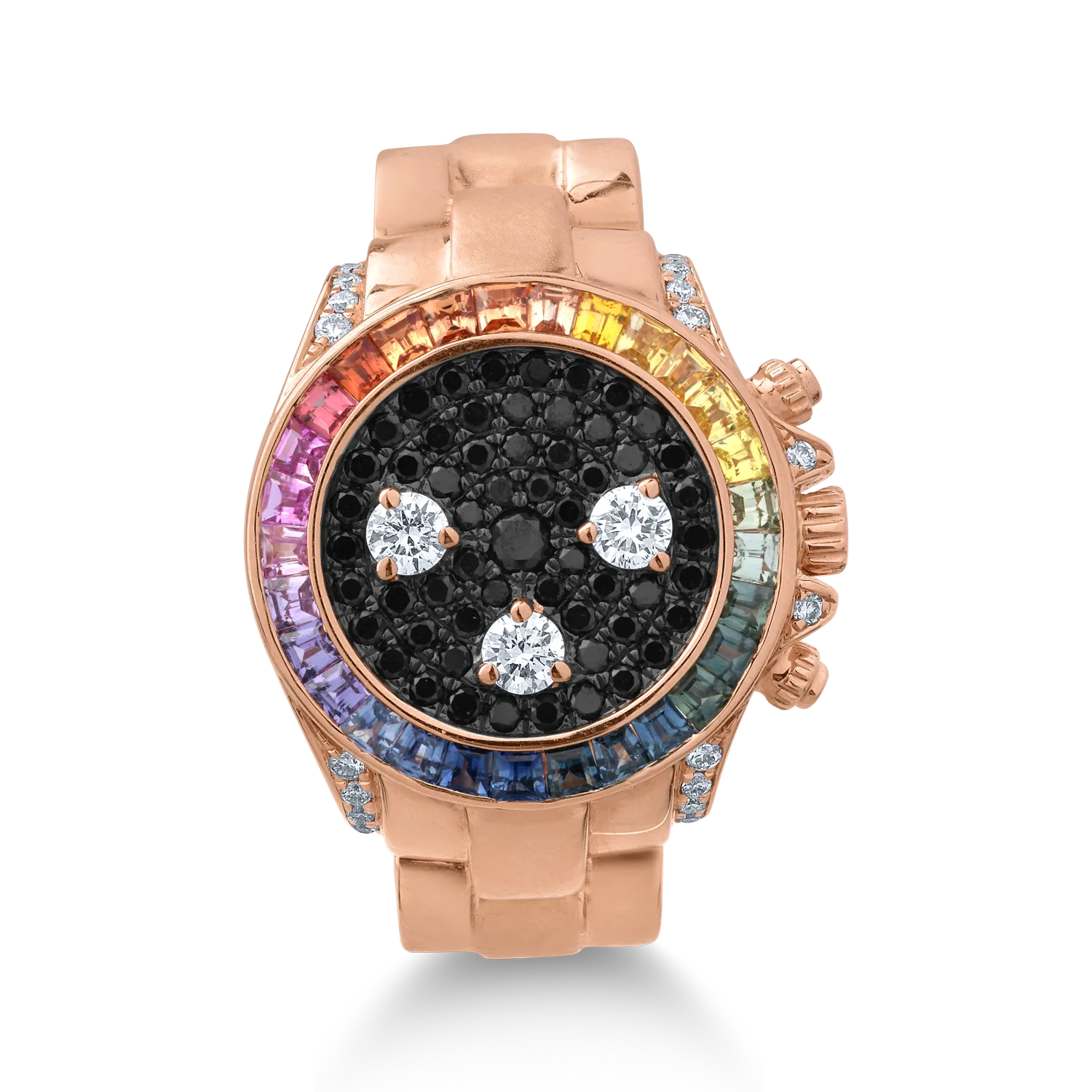 Inel din aur roz cu safire multicolore de 0.71ct si diamante de 0.5ct