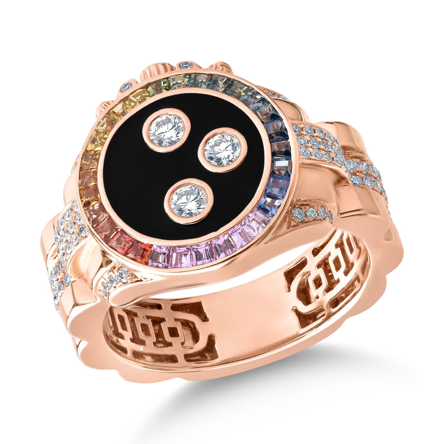 18K rose gold ring with 0.69ct multicolored sapphires and 0.6ct diamonds