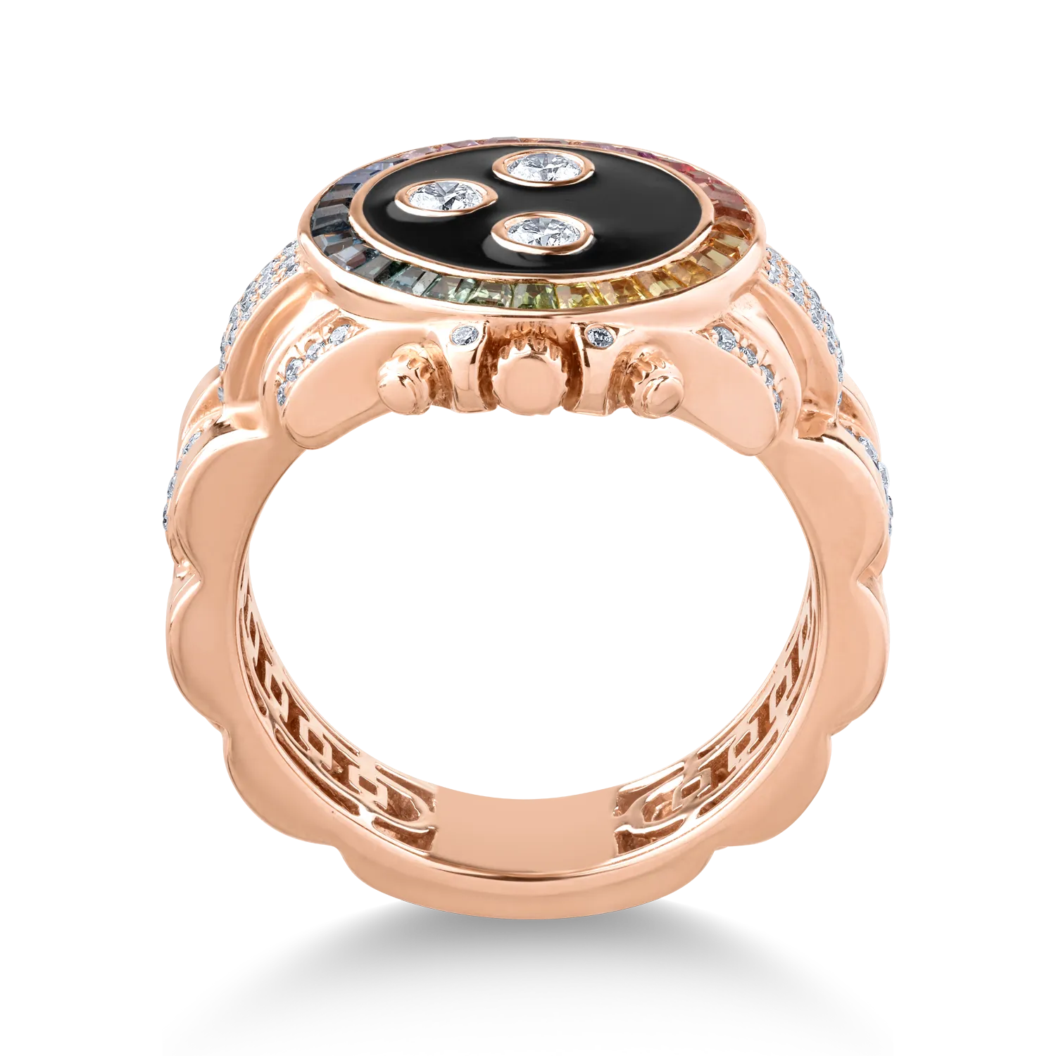 Inel din aur roz de 18K cu safire multicolore de 0.69ct si diamante de 0.6ct