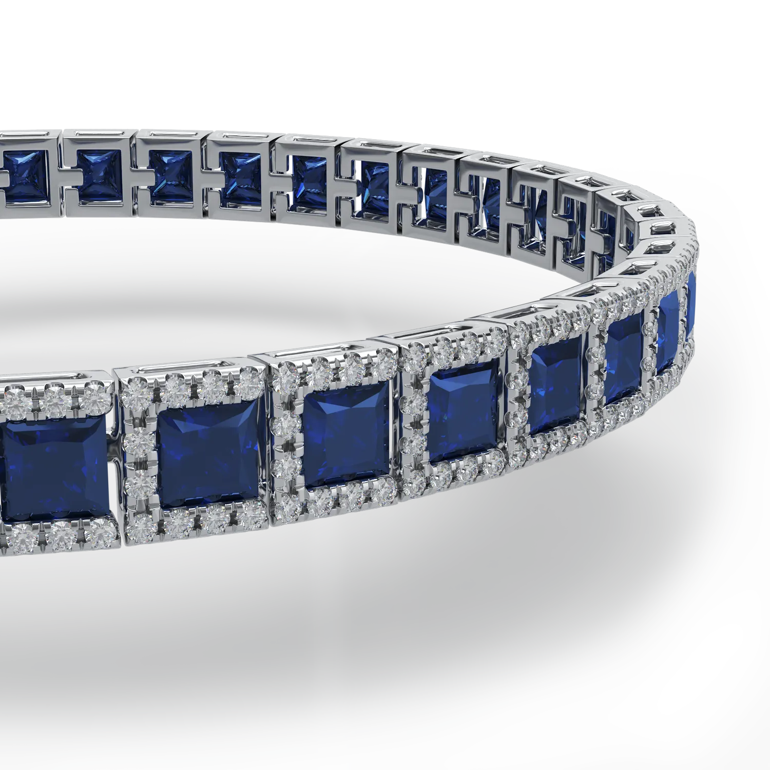18K white gold tennis bracelet with 7.18ct sapphires and 1.75ct diamonds