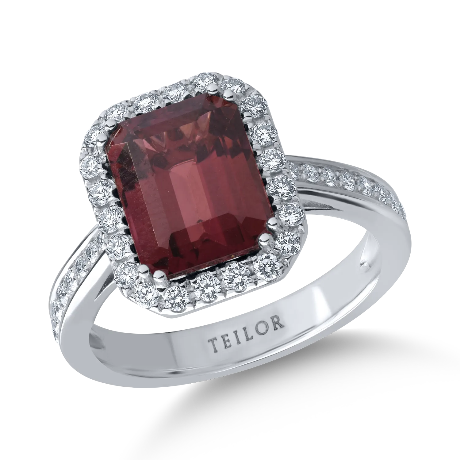 18K fehérarany gyűrű 3.02ct rózsaszín turmalinnal és 0.43ct gyémántokkal