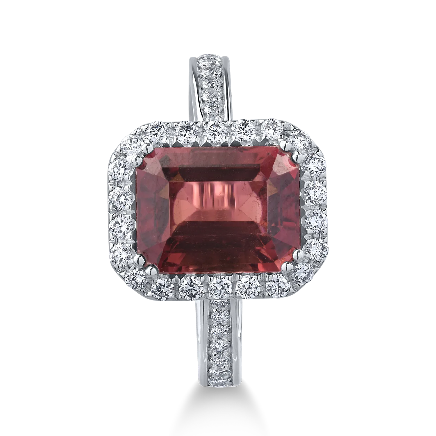 18K fehérarany gyűrű 3.02ct rózsaszín turmalinnal és 0.43ct gyémántokkal