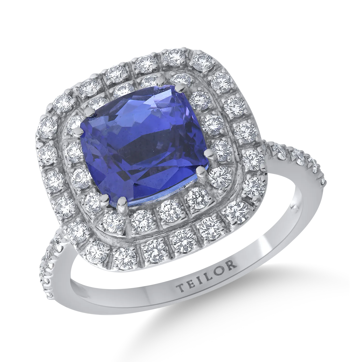 Inel din aur alb cu tanzanit de 4.03ct si diamante de 0.64ct