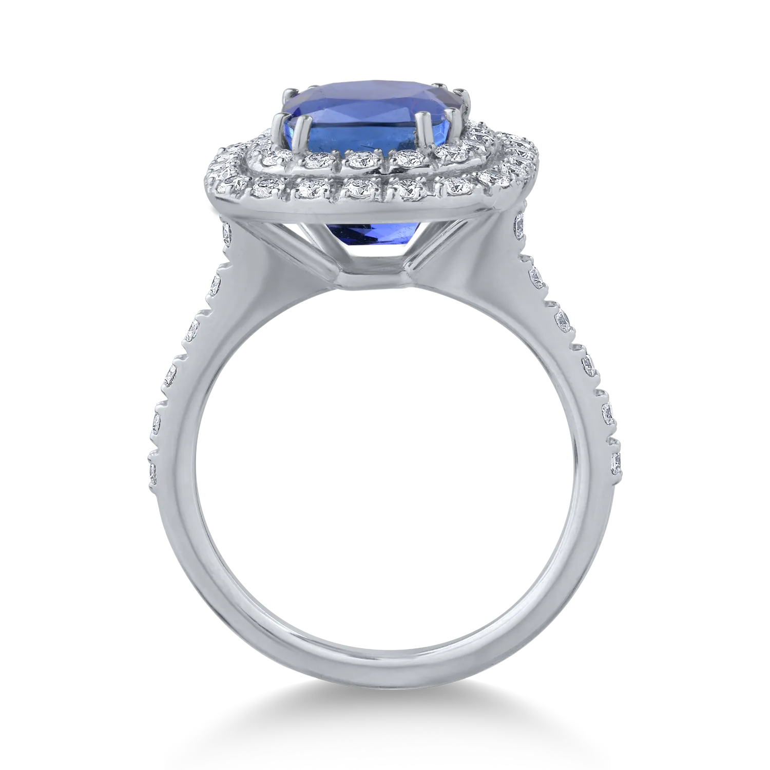 Inel din aur alb cu tanzanit de 4.03ct si diamante de 0.64ct - imagine 2
