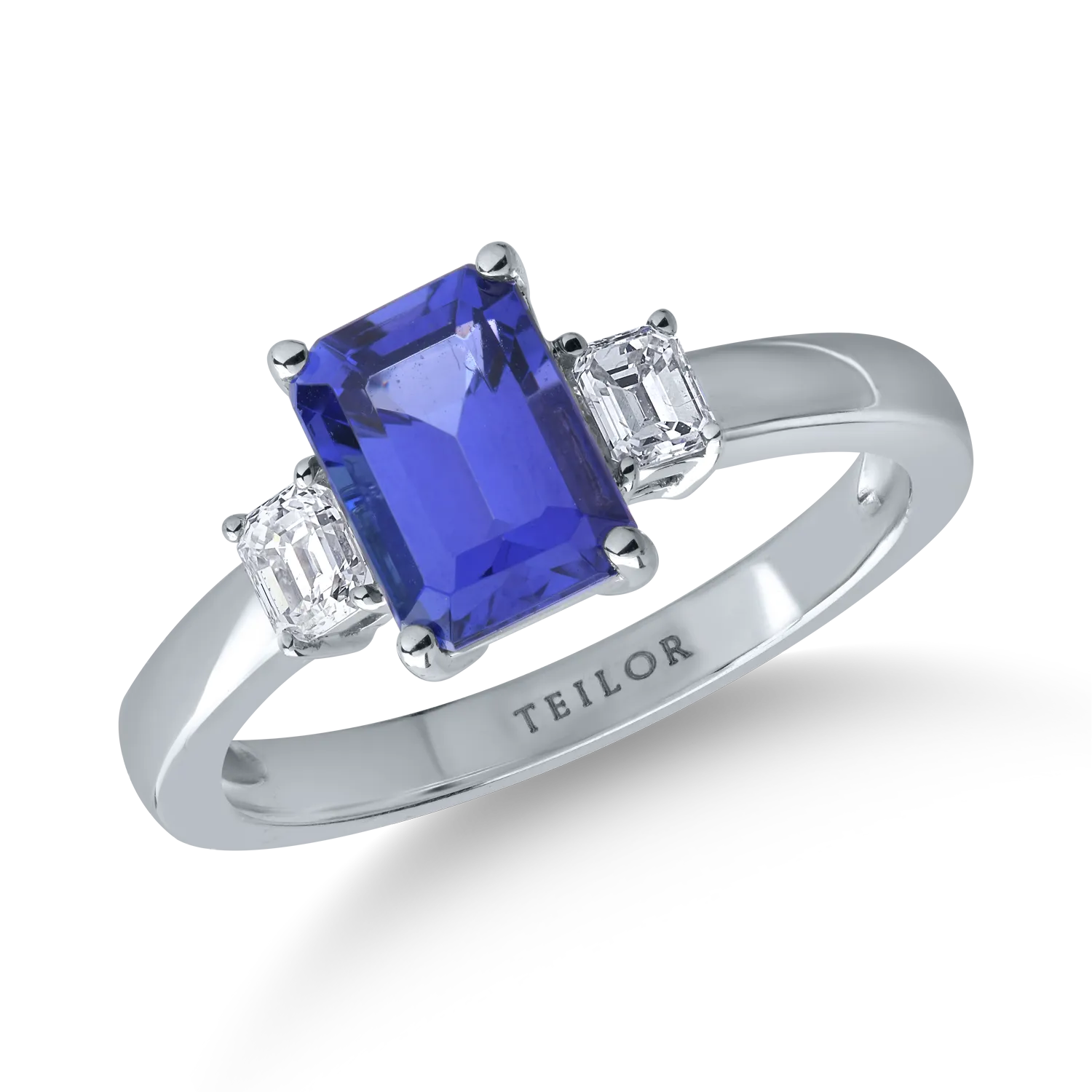 Teilor Inel din aur alb cu tanzanit emerald de 1.8ct si diamante de 0.3ct