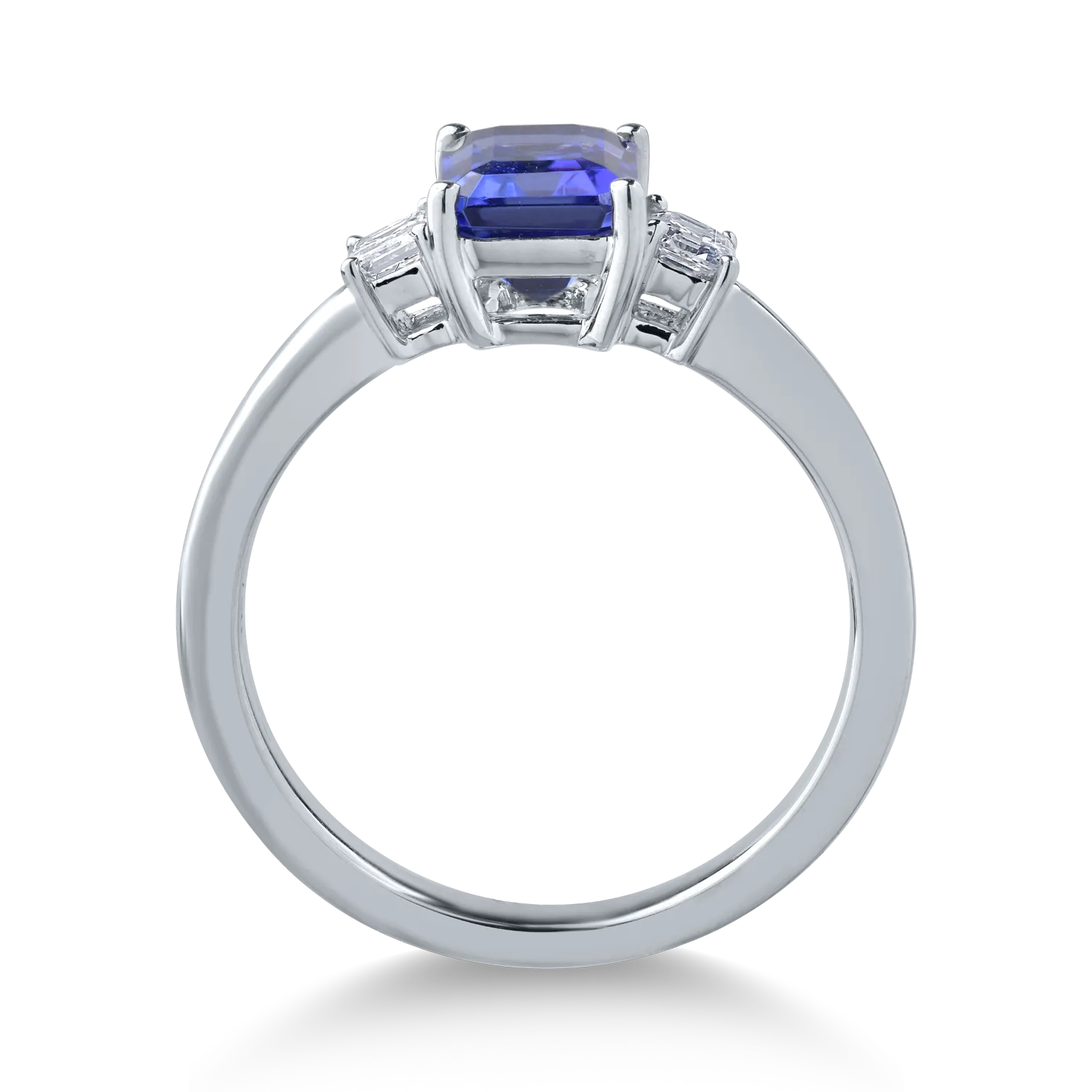 Inel din aur alb cu tanzanit emerald de 1.8ct si diamante de 0.3ct
