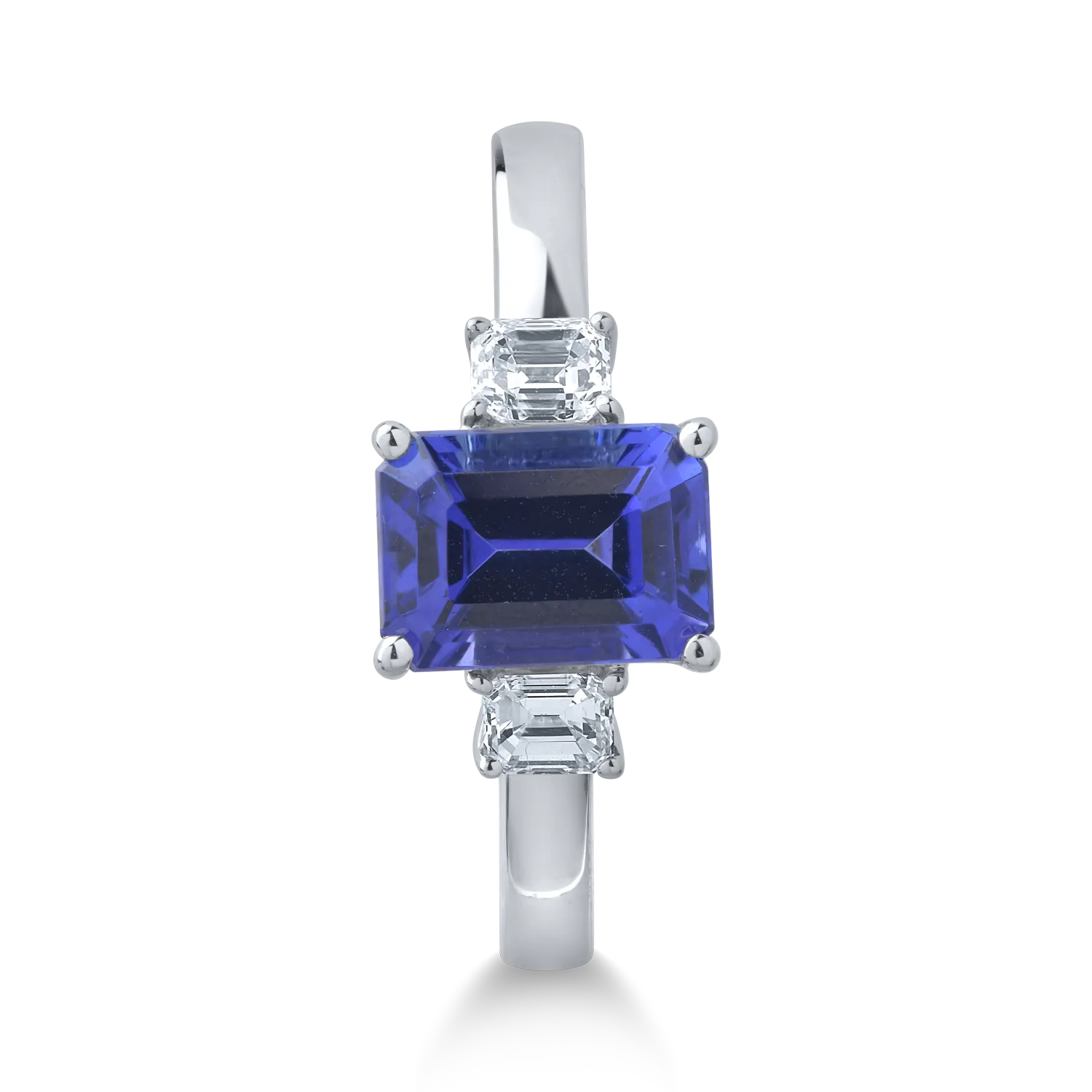 Inel din aur alb cu tanzanit emerald de 1.8ct si diamante de 0.3ct