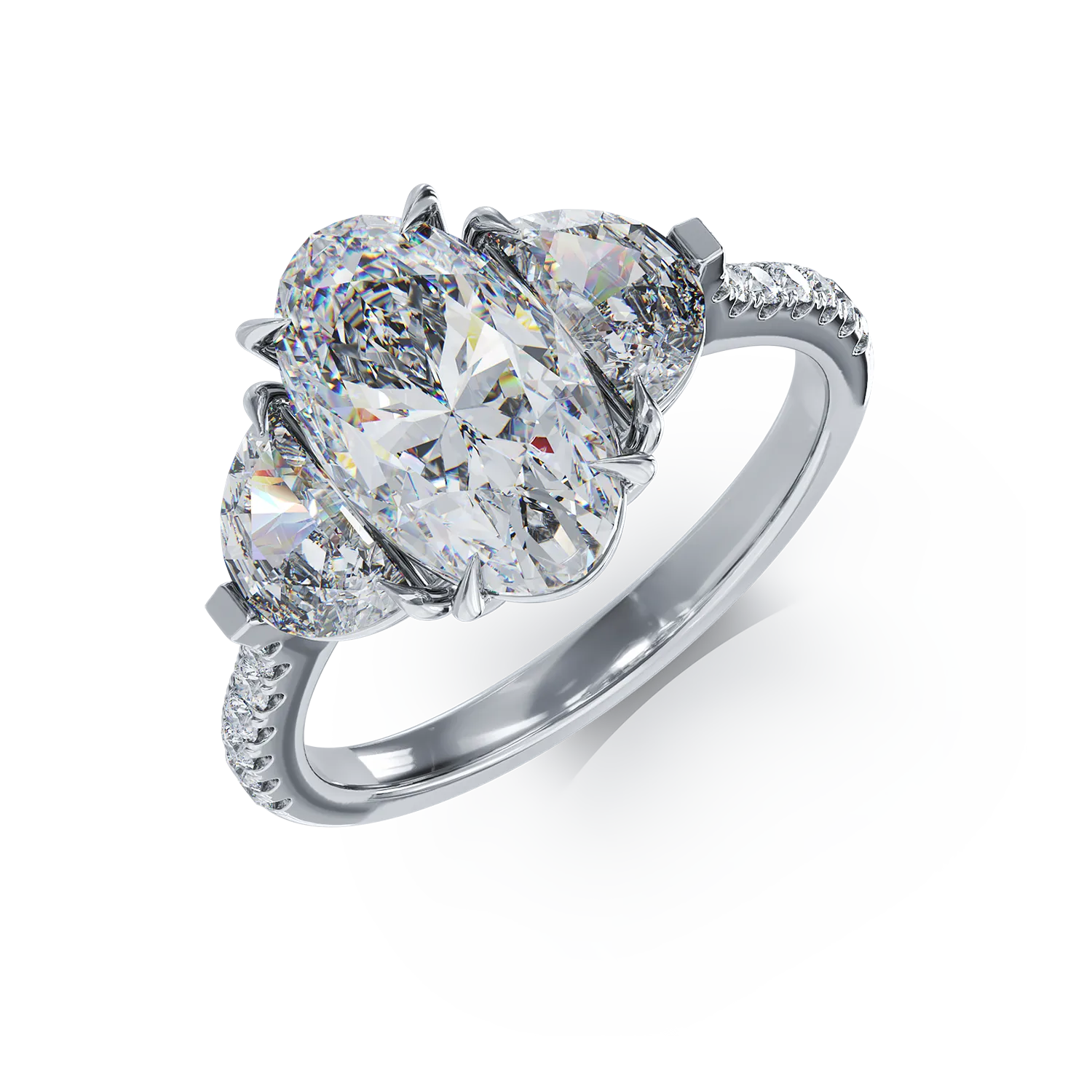 Inel din aur alb cu diamant oval de 2ct si diamante de 0.99ct