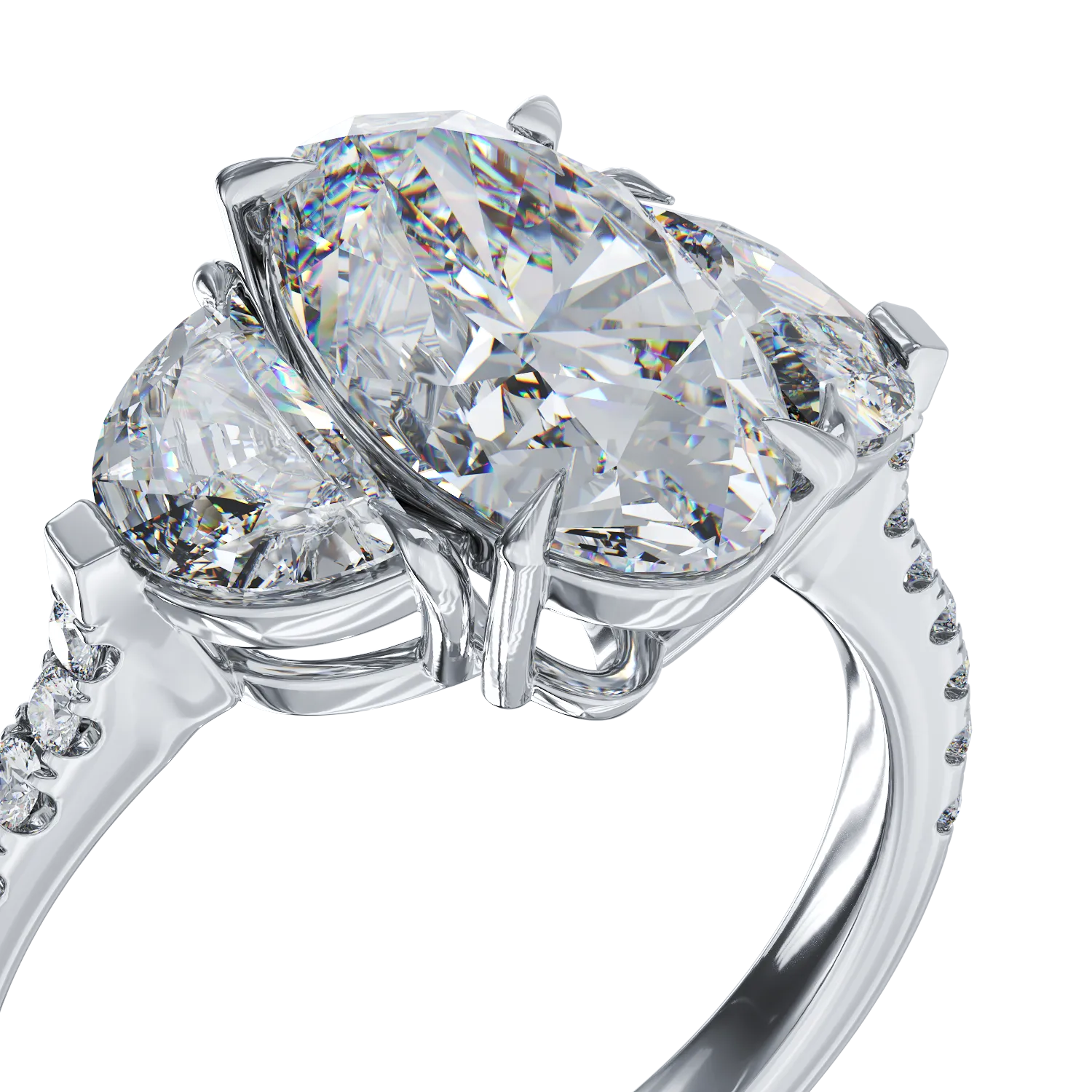 Пръстен от 18K бяло злато с 2ct диамант и 0.99ct диаманти