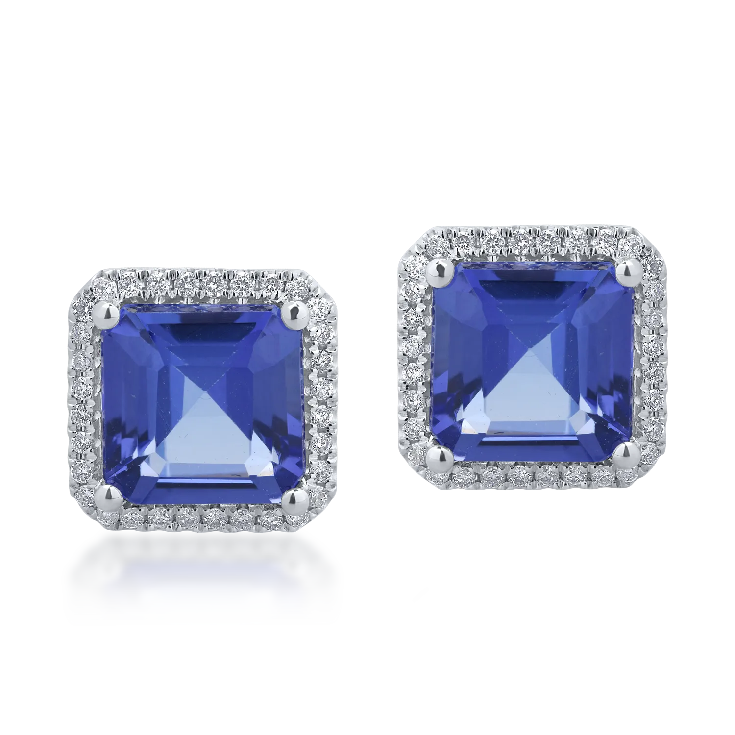 Cercei din aur alb de 18K cu tanzanite de 4.97ct si diamante de 0.23ct