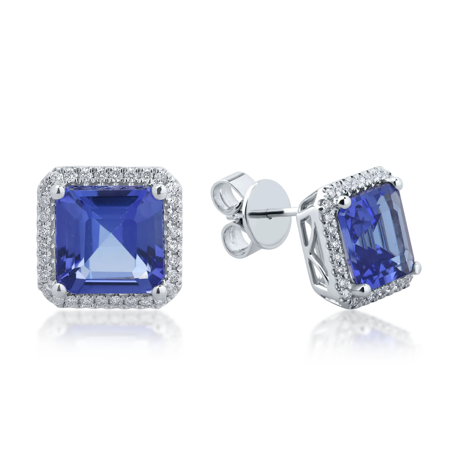 Cercei din aur alb de 18K cu tanzanite de 4.97ct si diamante de 0.23ct