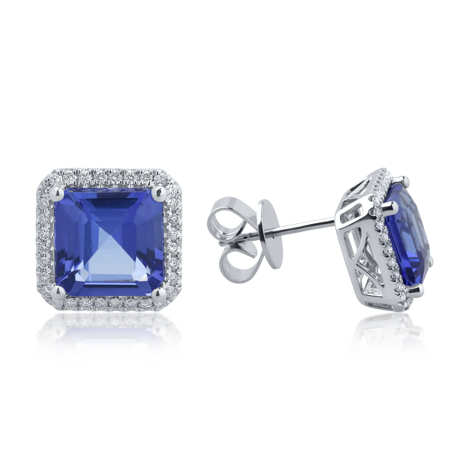 Cercei din aur alb de 18K cu tanzanite de 4.97ct si diamante de 0.23ct