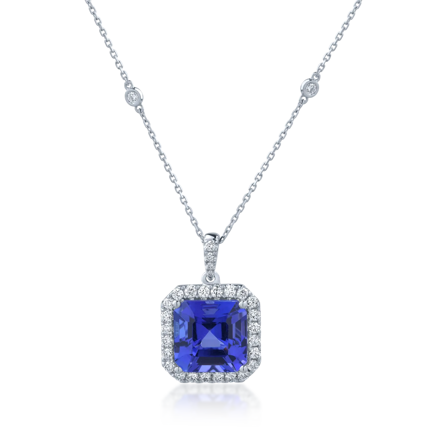 18K white gold pendant necklace with 7.18ct tanzanite and 0.63ct diamonds