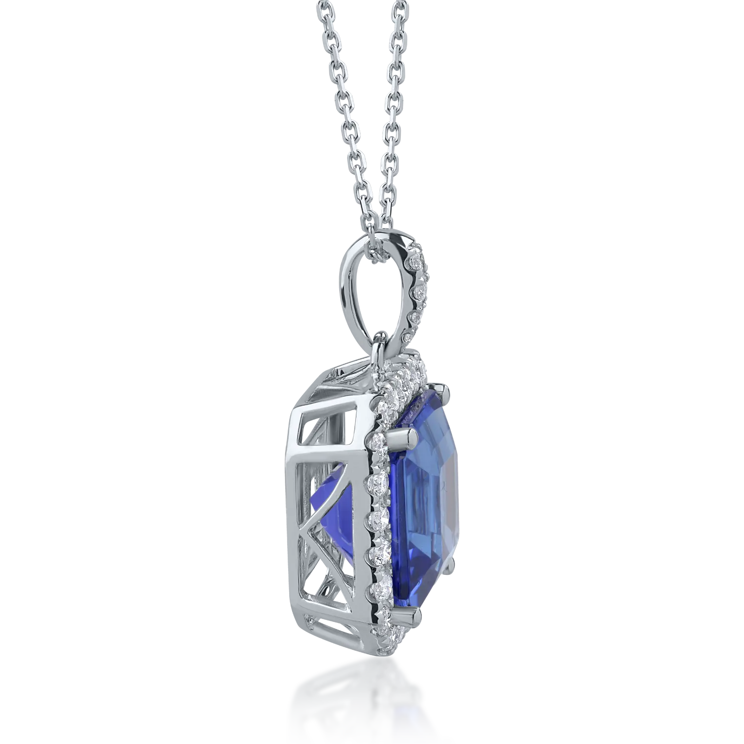 18K white gold pendant necklace with 7.18ct tanzanite and 0.63ct diamonds