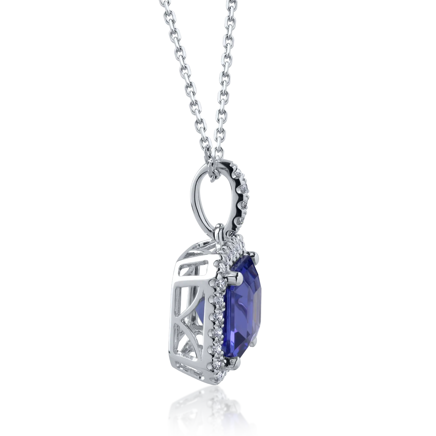 18K white gold pendant necklace with 2.96ct tanzanite and 0.26ct diamonds