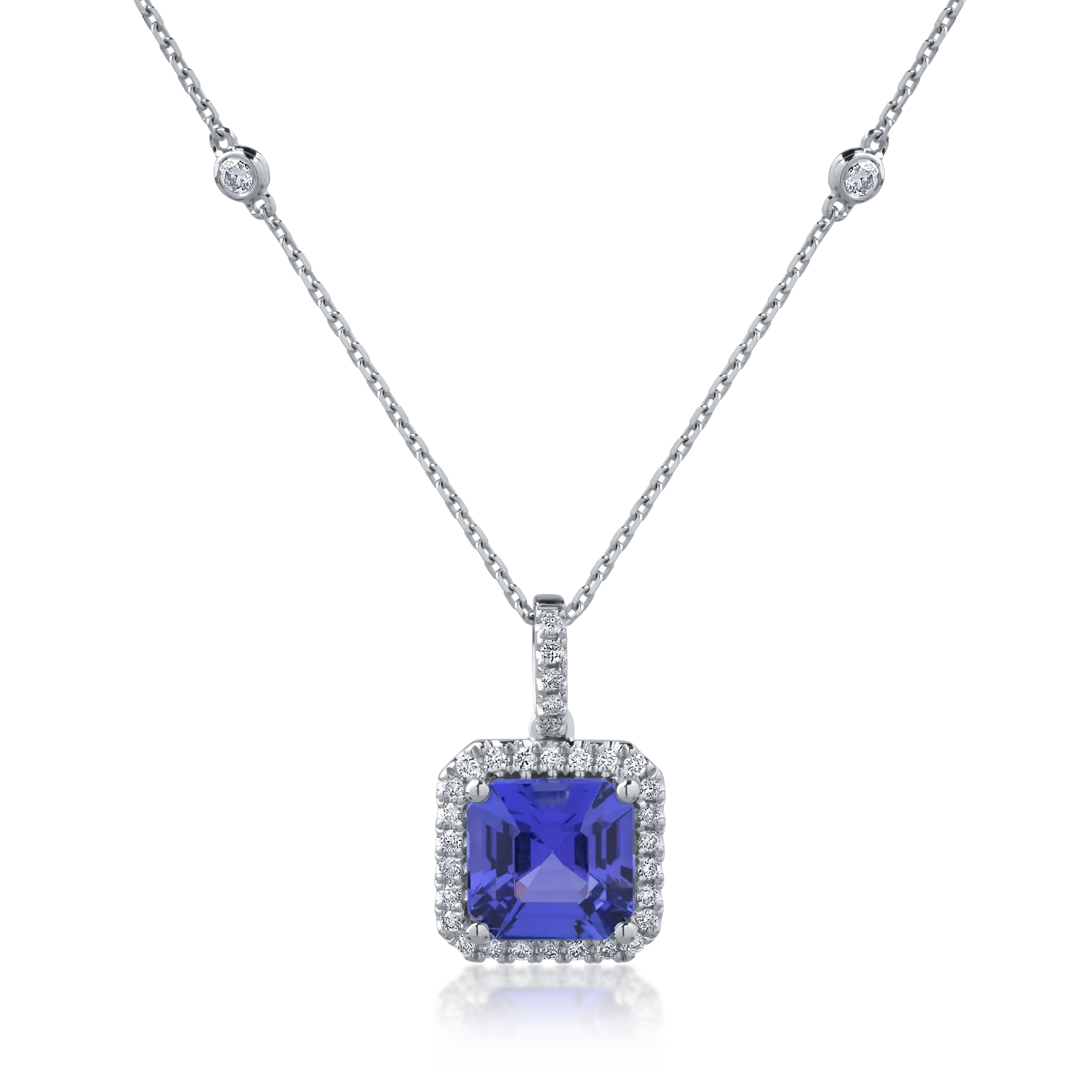 Колие с висулка от 18K бяло злато с танзанит 2.96ct и диаманти 0.26ct-153025