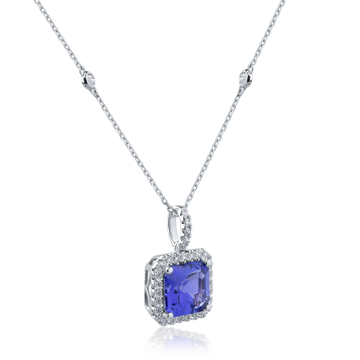Колие с висулка от 18K бяло злато с танзанит 2.96ct и диаманти 0.26ct