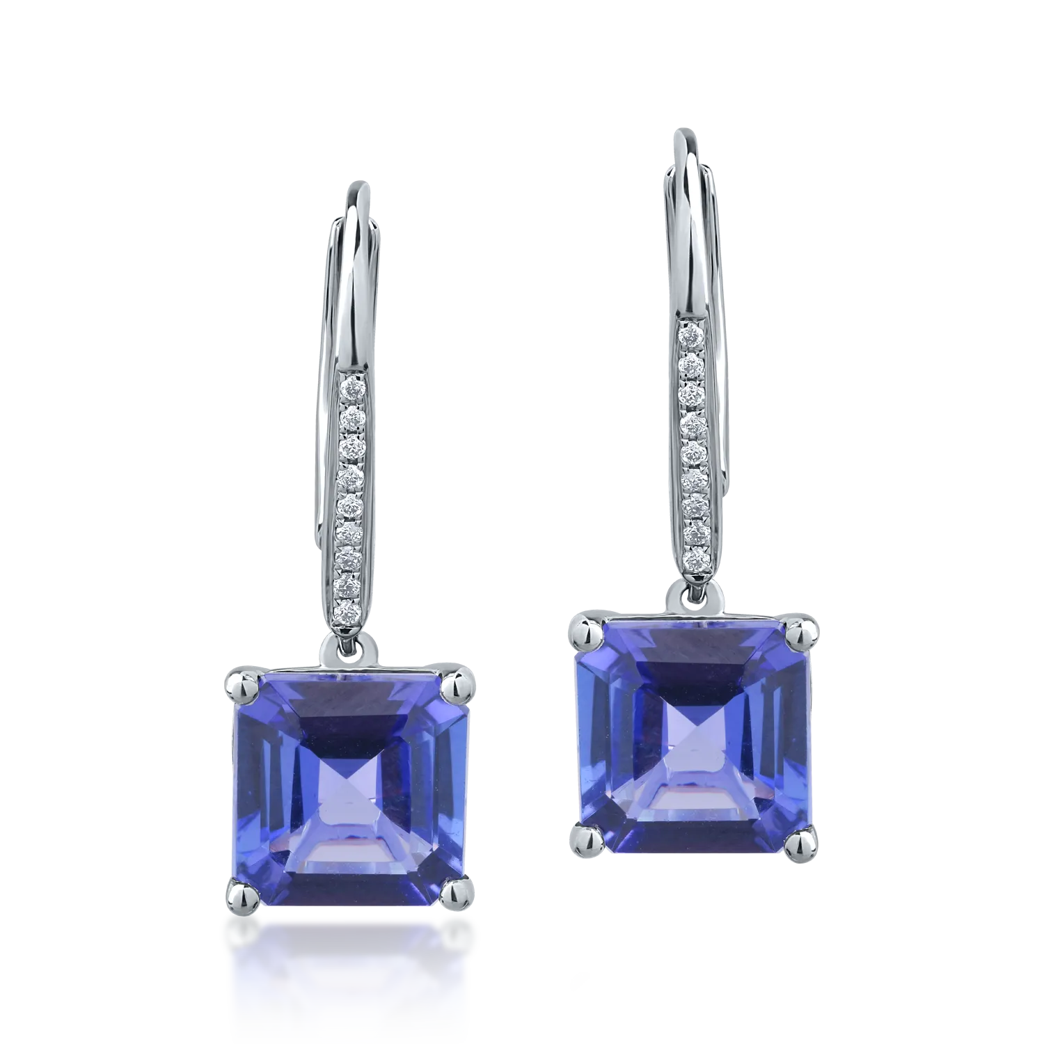 Cercei din aur alb de 18K cu tanzanite de 5.87ct si diamante de 0.07ct