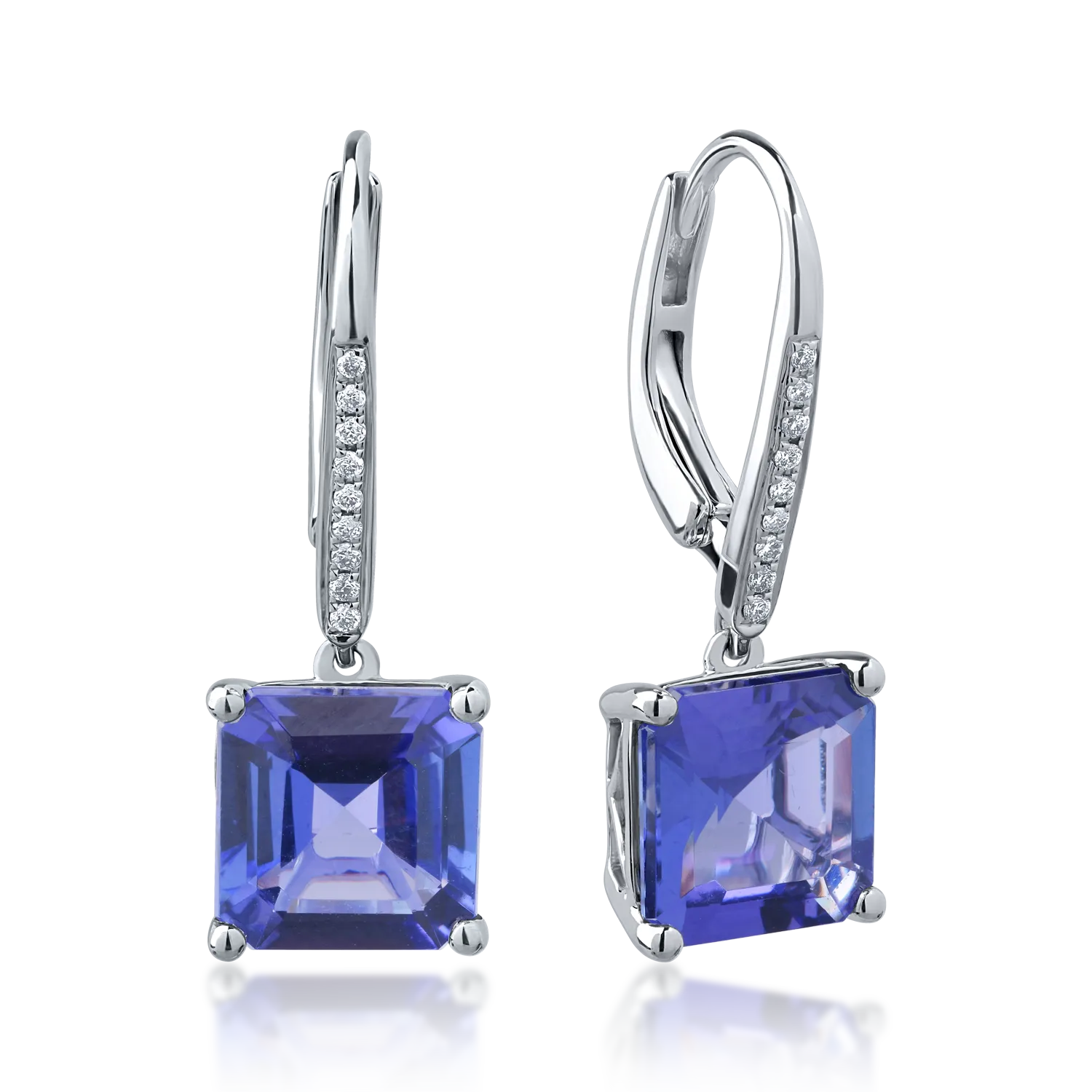 Cercei din aur alb de 18K cu tanzanite de 5.87ct si diamante de 0.07ct