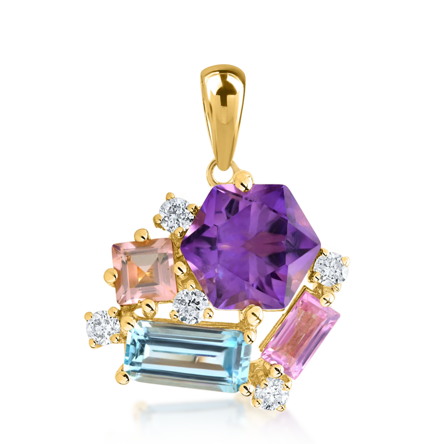 Yellow gold pendant with 1.7ct precious and semi-precious stones