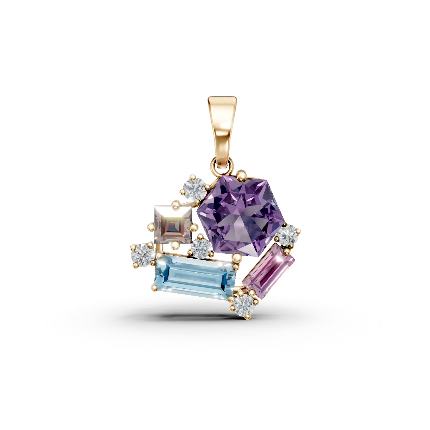 Pandantiv din aur galben cu pietre pretioase si semipretioase de 1.7ct