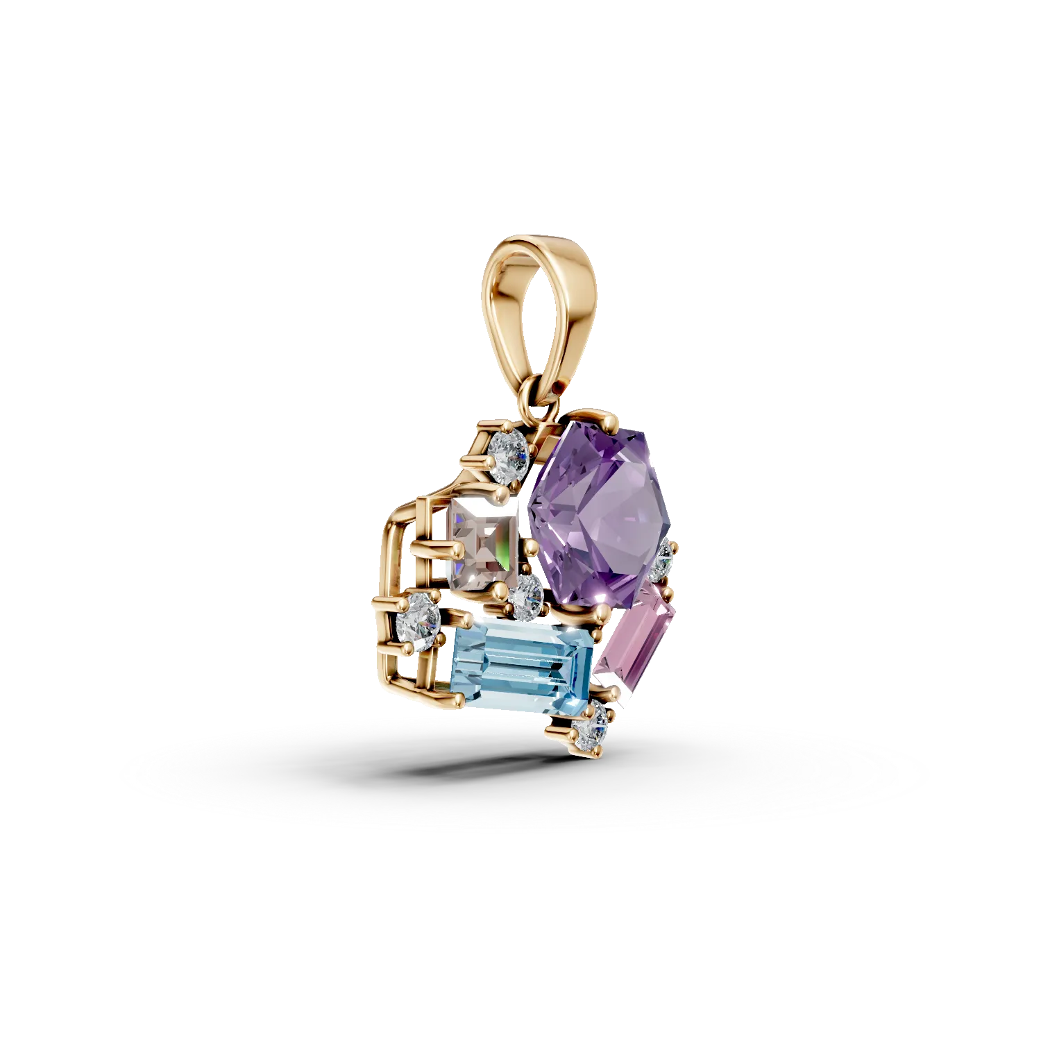 Sárga arany medál 1.7ct drágakövekkel és féldrágakövekkel