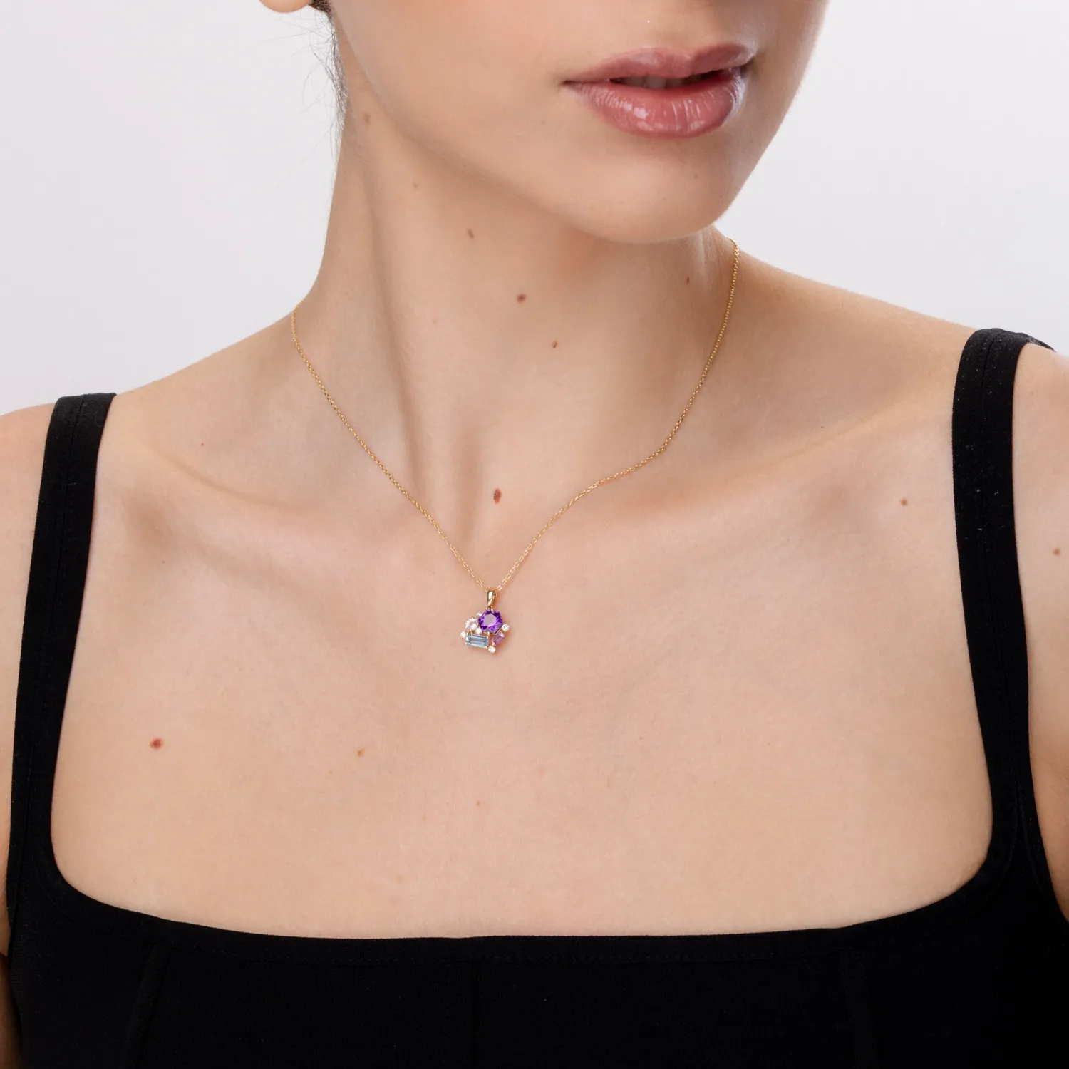 Pandantiv din aur galben cu pietre pretioase si semipretioase de 1.7ct - imagine 3