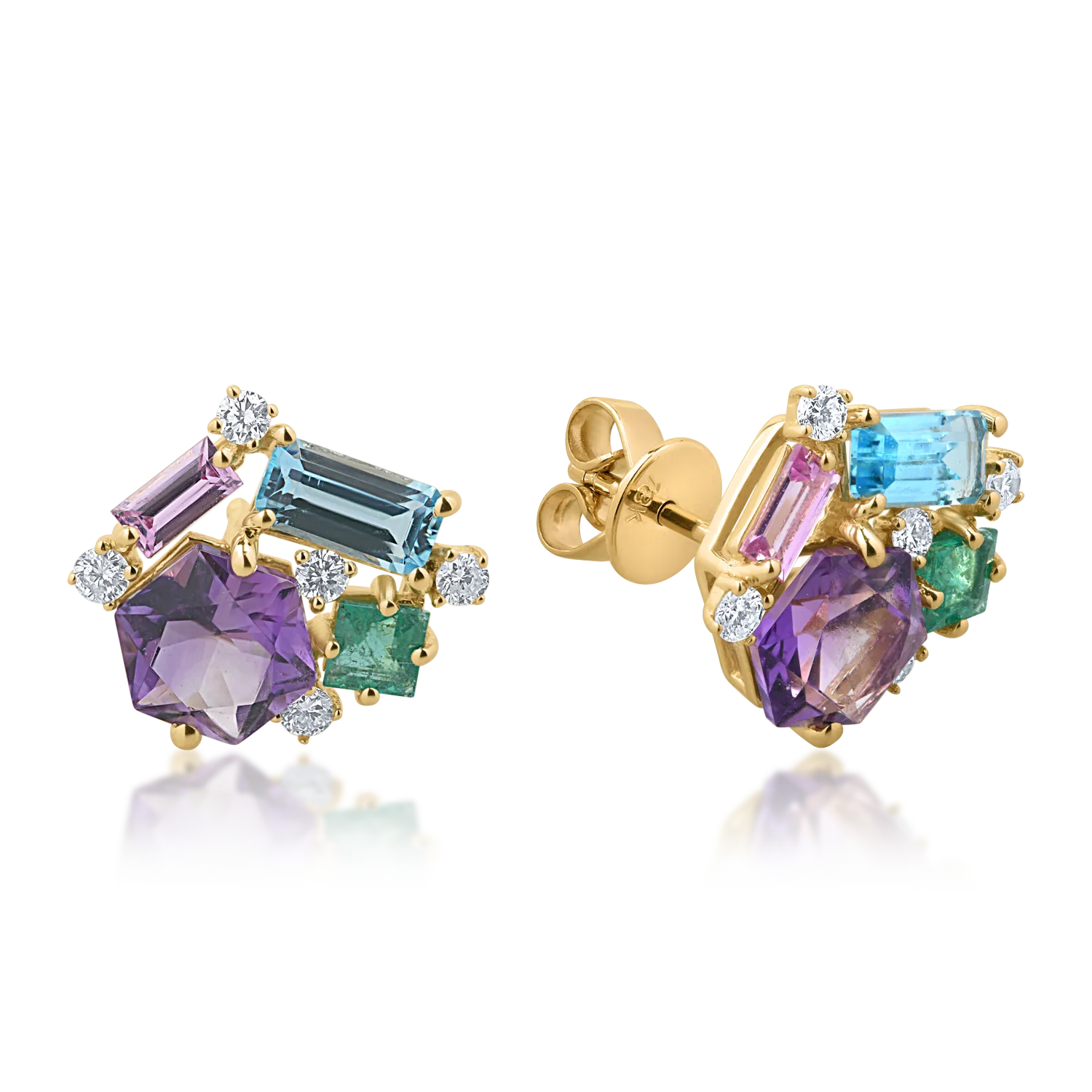 Yellow gold earrings with 3.55ct precious and semi-precious stones