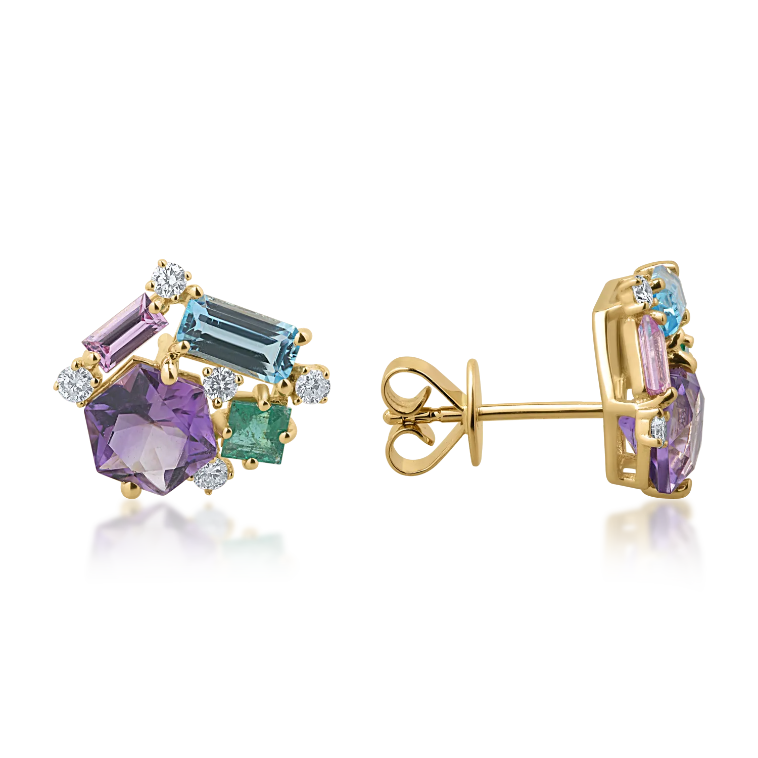 Yellow gold earrings with 3.55ct precious and semi-precious stones