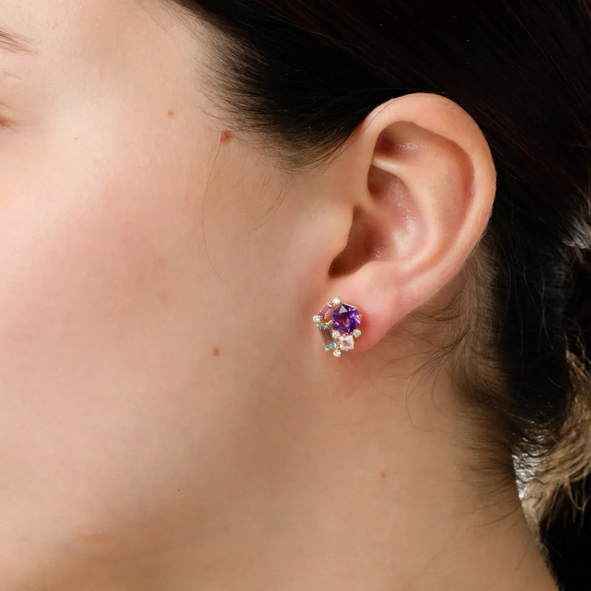 Cercei din aur galben cu pietre pretioase si semipretioase de 3.55ct