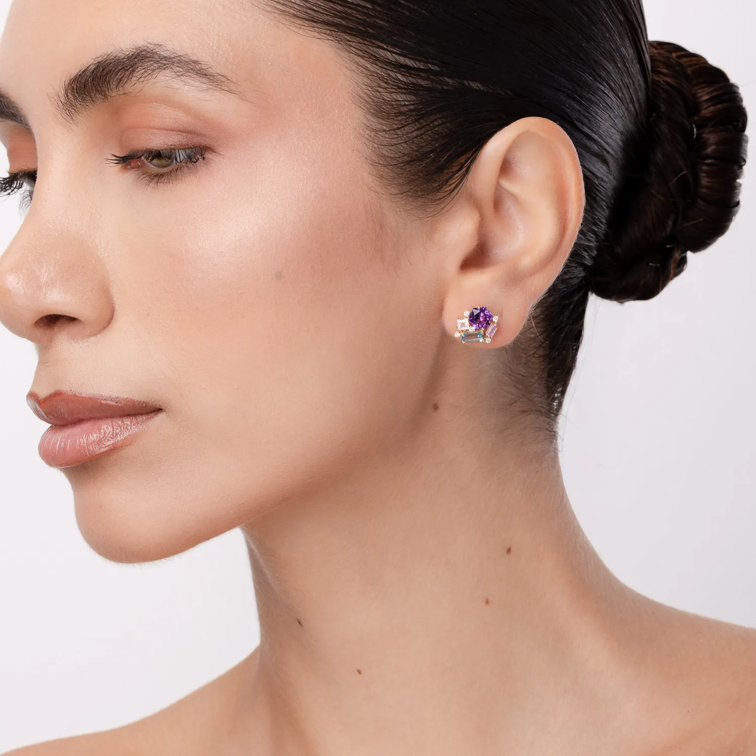 Sárga arany fülbevaló 3.55ct drágakövekkel és féldrágakövekkel