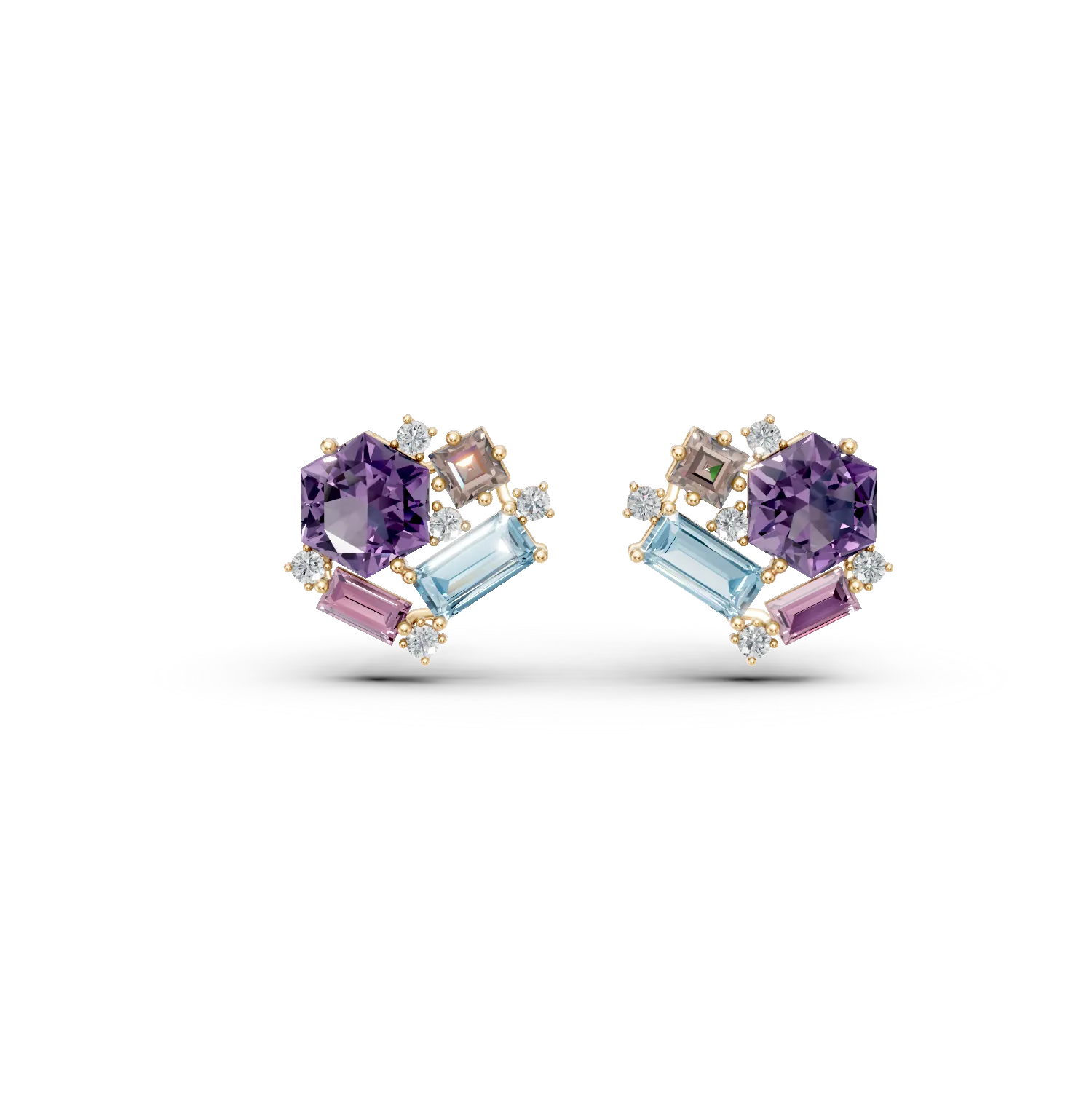 Sárga arany fülbevaló 3.55ct drágakövekkel és féldrágakövekkel