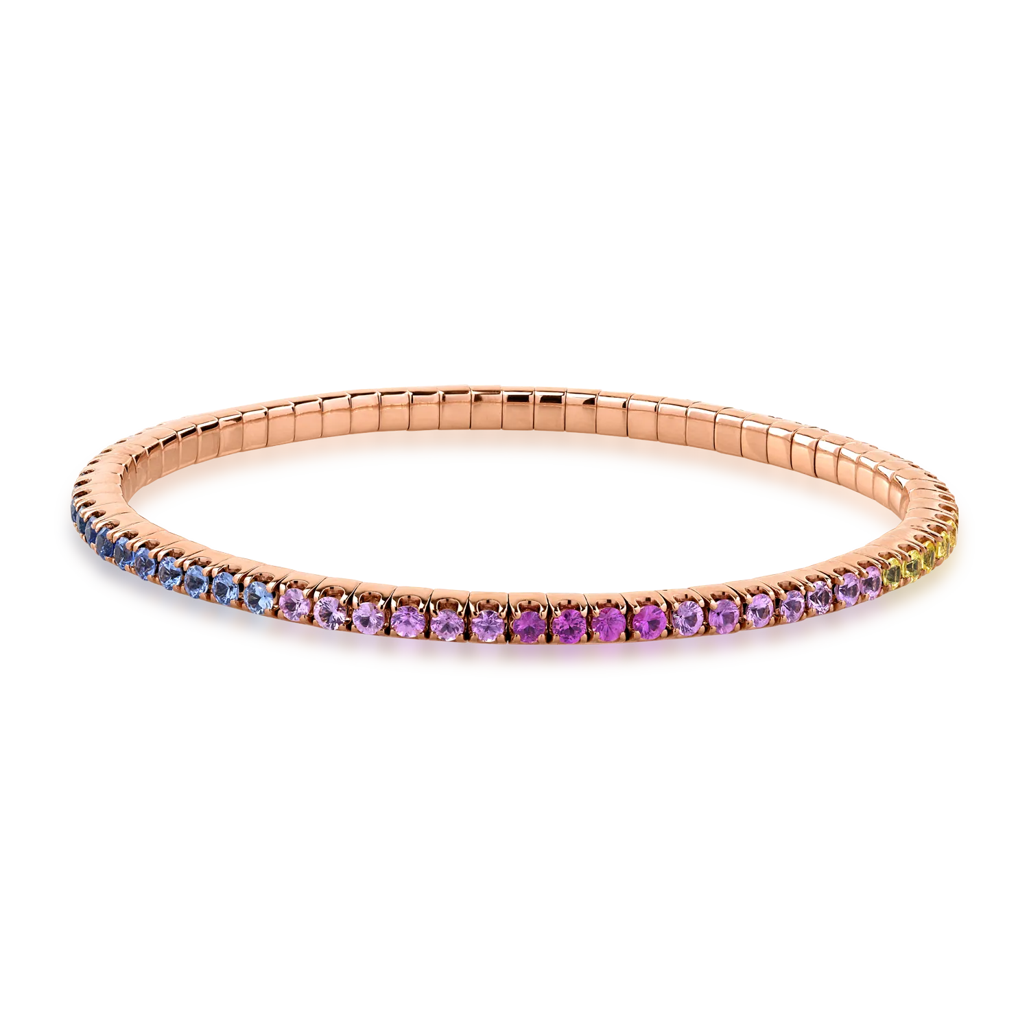 Bratara tennis din aur roz de 18K cu safire multicolore de 4.05ct