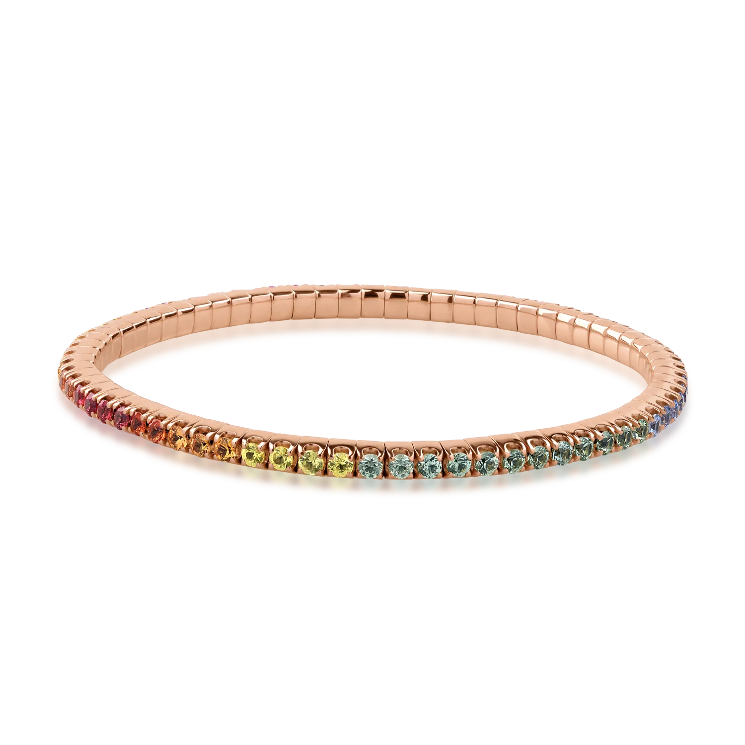 Bratara tennis din aur roz de 18K cu safire multicolore de 4.05ct