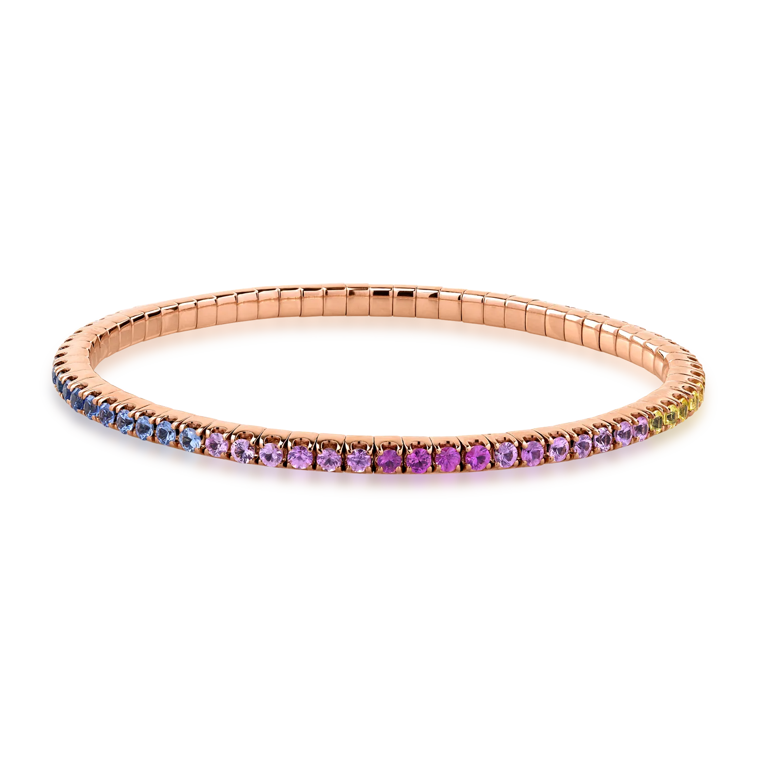 Bratara tennis din aur roz cu safire multicolore de 4.05ct