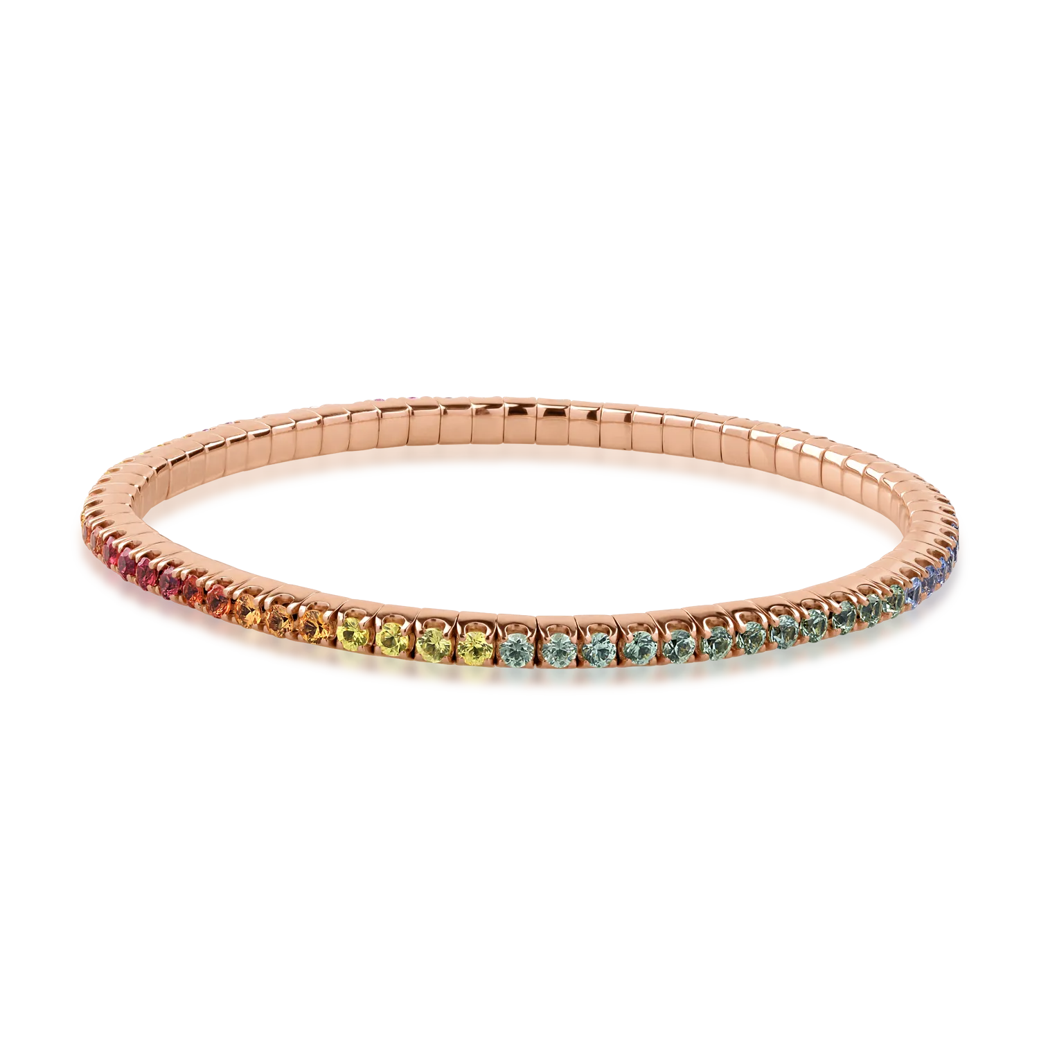 Bratara tennis din aur roz cu safire multicolore de 4.05ct