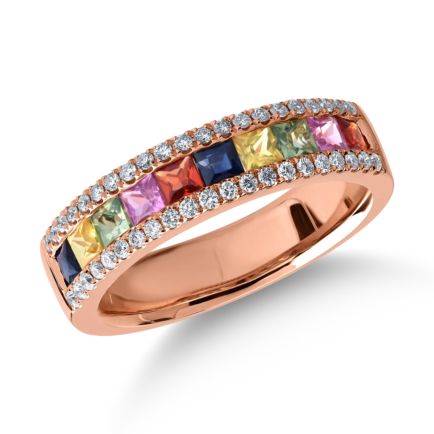 18K rose gold ring with 1.14ct fancy sapphires and 0.26ct diamonds