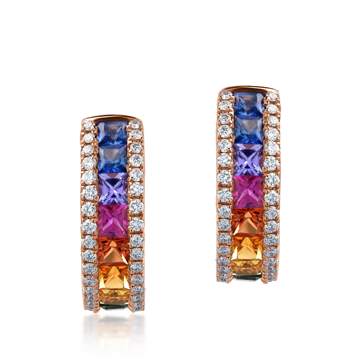 18K rose gold earrings with 1.72ct multicolored sapphires and 0.34ct diamonds