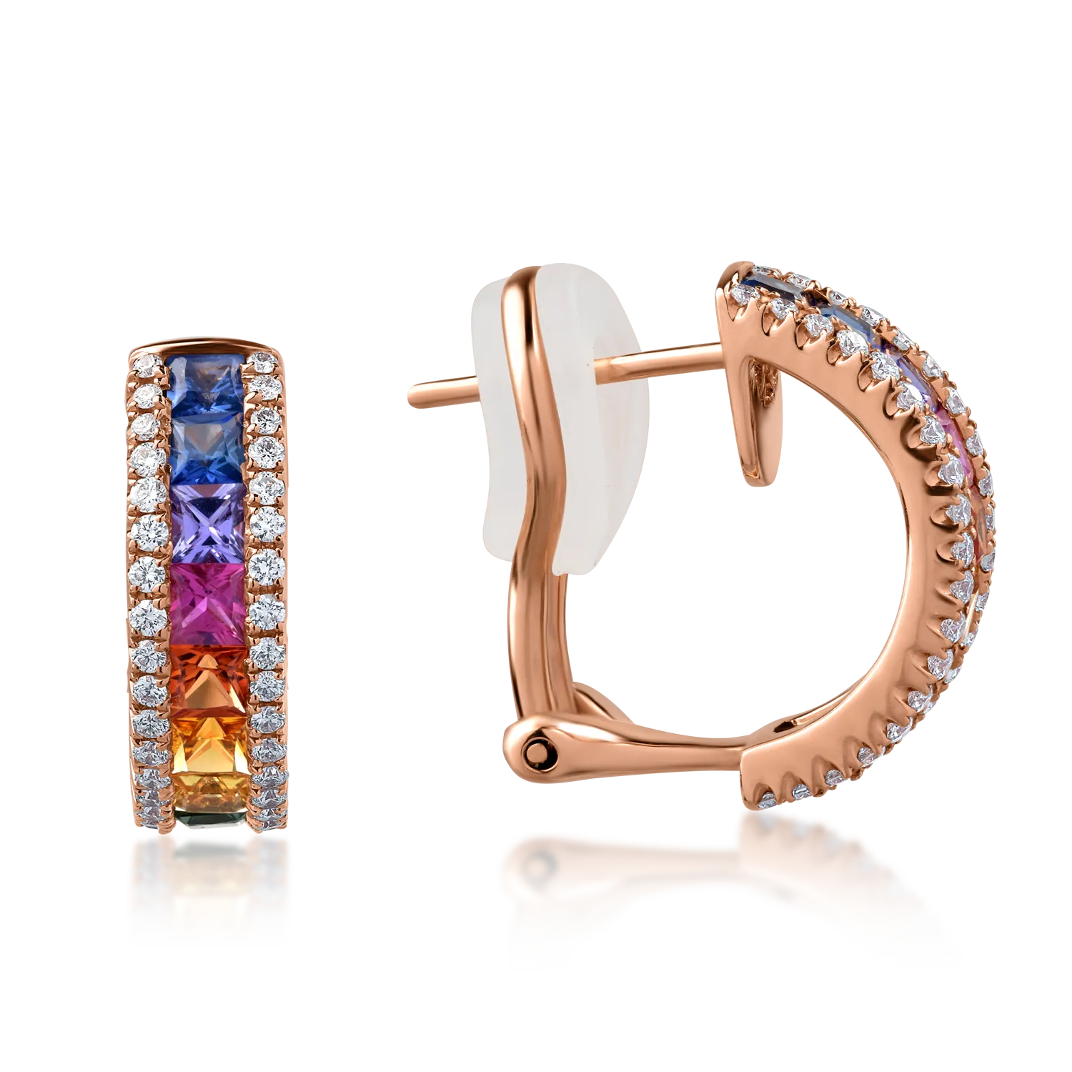18K rose gold earrings with 1.72ct multicolored sapphires and 0.34ct diamonds