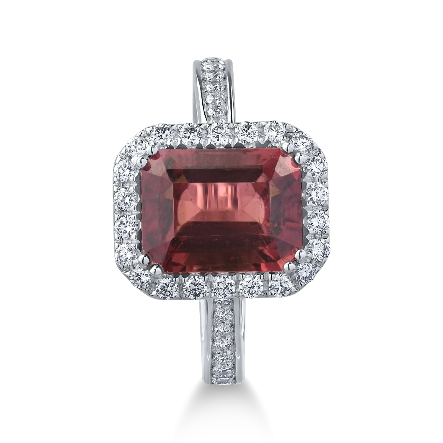 Inel din aur alb cu turmalina roz de 3.3ct si diamante de 0.4ct