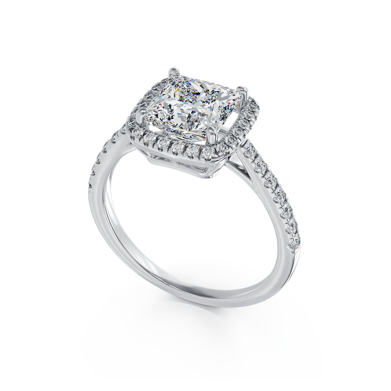Inel de logodna din aur alb de 18K cu diamant de 2.02ct si diamante de 0.37ct