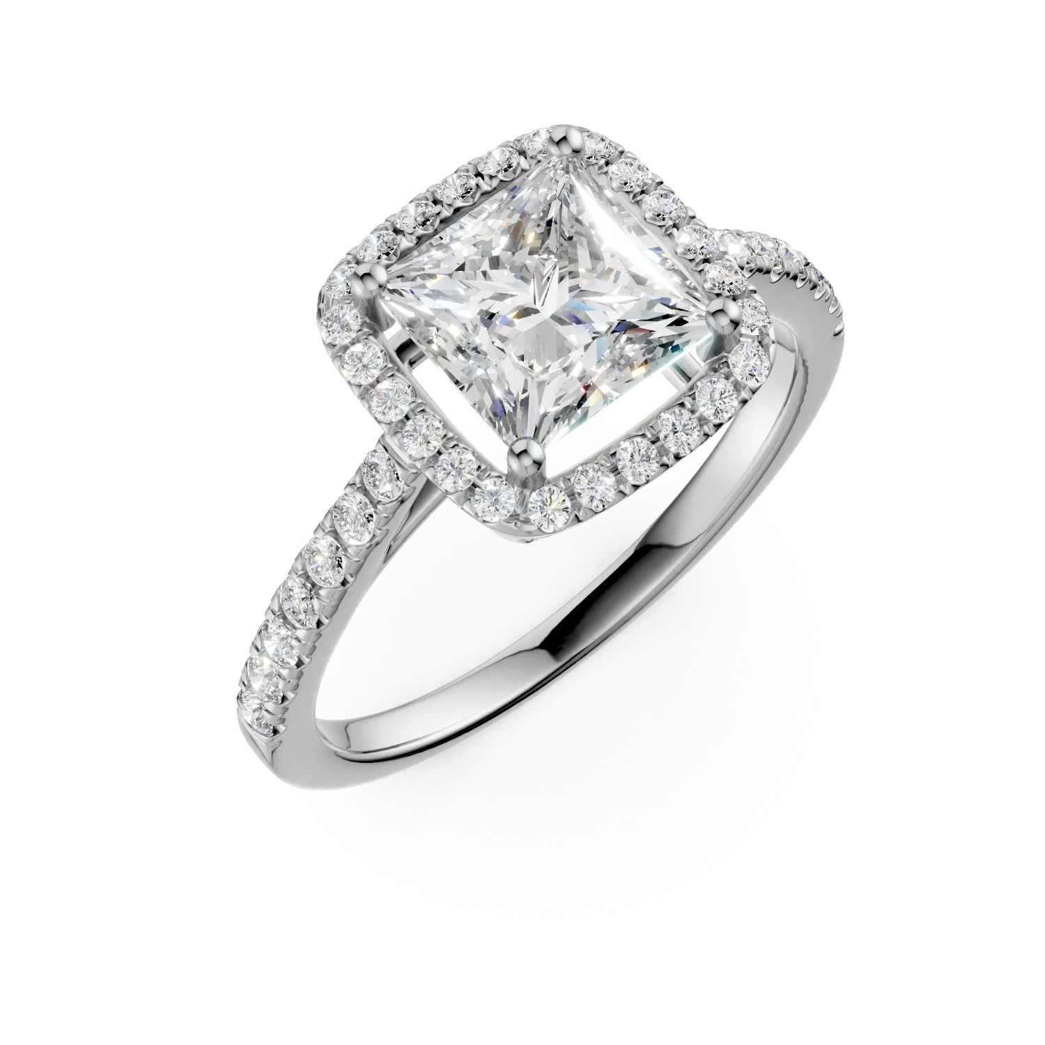 Inel de logodna din aur alb cu diamant square de 2.02ct si diamante de 0.37ct