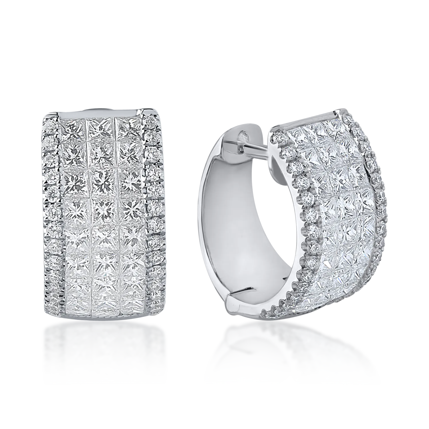Cercei din aur alb cu diamante princess si round de 2.4ct