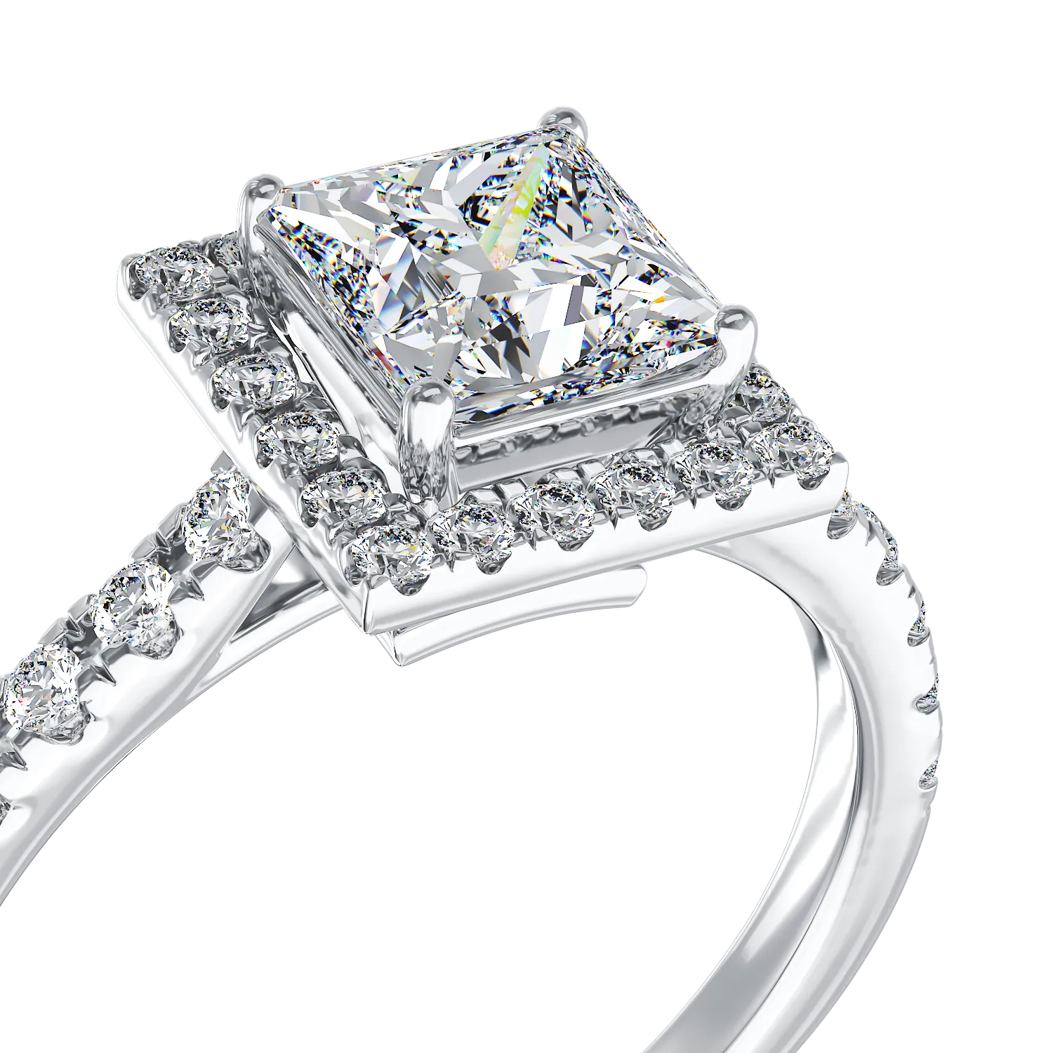 18K white gold engagement ring with 0.8ct diamond and 0.38ct diamonds