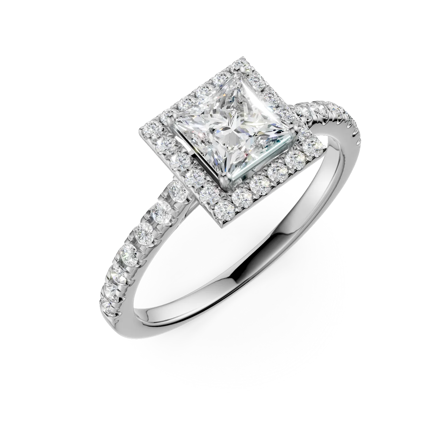 Inel de logodna din aur alb cu diamant square de 0.8ct si diamante de 0.38ct